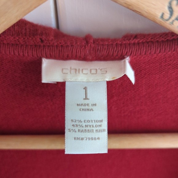 Chico's Women's Long Sleeve Top Size 1 Red Ruffle Open Wrap Drape Shawl Stretch - Picture 3 of 8